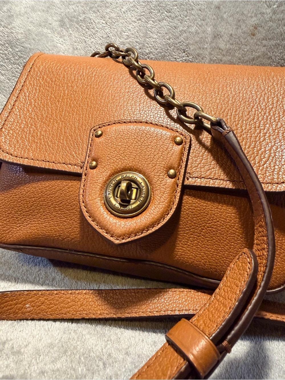 Ralph Lauren LRL Millbrook Pebbled Leather Crossbody with Chain Strap - Picture 2 of 11
